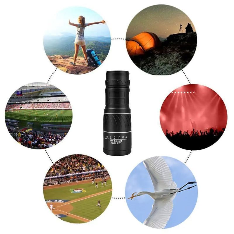 Portátil ao ar livre 16x52 hd telescópio monocular caça spotting handheld para turismo, concertos, pesca vela