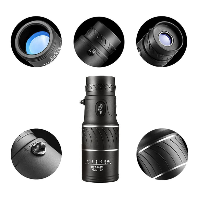 Portátil ao ar livre 16x52 hd telescópio monocular caça spotting handheld para turismo, concertos, pesca vela